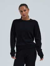 Seamless Basic Classic Crew Neck | Wolle Kaschmir Cardigan Black