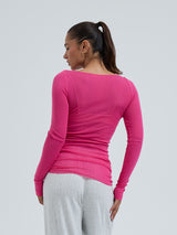 Seamless Basic Cotton Boat Neck | Baumwolle L/S T-Shirt Berry Pink