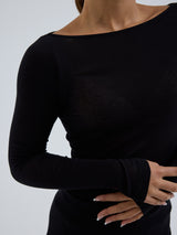 Seamless Basic Cotton Boat Neck | Baumwolle L/S T-Shirt Black