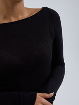 Seamless Basic Cotton Boat Neck | Baumwolle L/S T-Shirt Black