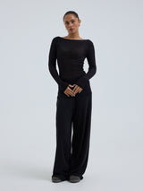 Seamless Basic Cotton Boat Neck | Baumwolle L/S T-Shirt Black