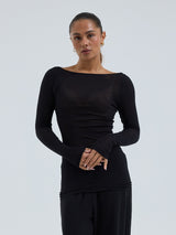 Seamless Basic Cotton Boat Neck | Baumwolle L/S T-Shirt Black