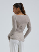 Seamless Basic Cotton Boat Neck | Baumwolle L/S T-Shirt Desert Melange