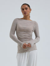Seamless Basic Cotton Boat Neck | Baumwolle L/S T-Shirt Desert Melange