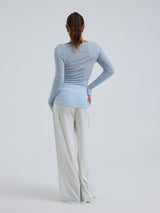 Seamless Basic Cotton Boat Neck | Baumwolle L/S T-Shirt Hazy Sky