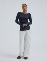 Seamless Basic Cotton Boat Neck | Baumwolle L/S T-Shirt Midnight