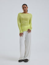 Seamless Basic Cotton Boat Neck | Baumwolle L/S T-Shirt Neon Yellow