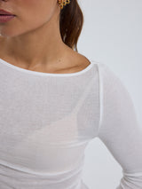 Seamless Basic Cotton Boat Neck | Baumwolle L/S T-Shirt Off-White