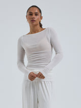 Seamless Basic Cotton Boat Neck | Baumwolle L/S T-Shirt Off-White