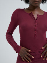 Seamless Basic Cotton Granddad | Baumwolle L/S T-Shirt Burgundy