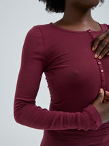 Seamless Basic Cotton Granddad | Baumwolle L/S T-Shirt Burgundy