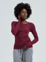 Seamless Basic Cotton Granddad | Baumwolle L/S T-Shirt Burgundy