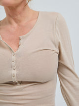 Seamless Basic Cotton Granddad | Baumwolle L/S T-Shirt Dark sand