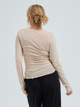 Seamless Basic Cotton Granddad | Baumwolle L/S T-Shirt Dark sand