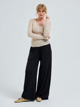 Seamless Basic Cotton Granddad | Baumwolle L/S T-Shirt Dark sand