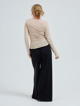 Seamless Basic Cotton Granddad | Baumwolle L/S T-Shirt Dark sand