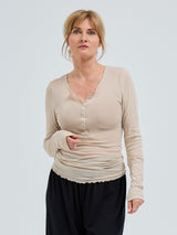 Seamless Basic Cotton Granddad | Baumwolle L/S T-Shirt Dark sand