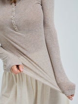 Seamless Basic Cotton Granddad | Baumwolle L/S T-Shirt Desert Melange