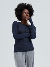 Seamless Basic Cotton Granddad | Baumwolle L/S T-Shirt Midnight