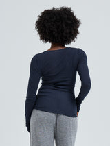 Seamless Basic Cotton Granddad | Baumwolle L/S T-Shirt Midnight