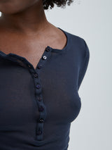 Seamless Basic Cotton Granddad | Baumwolle L/S T-Shirt Midnight