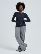 Seamless Basic Cotton Granddad | Baumwolle L/S T-Shirt Midnight