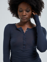 Seamless Basic Cotton Granddad | Baumwolle L/S T-Shirt Midnight