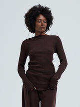 Seamless Basic Elegante | Merinowolle L/S T-Shirt Dark Brown