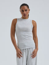 Seamless Basic Jacquard Crush | Baumwolle Tank Top Lt grey melange
