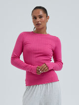 Seamless Basic Jacquard Fiore | Baumwolle L/S T-Shirt Berry Pink