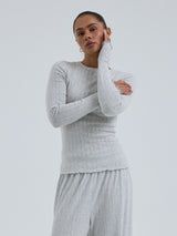 Seamless Basic Jacquard Fiore | Baumwolle L/S T-Shirt Lt grey melange