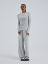 Seamless Basic Jacquard Fiore | Baumwolle L/S T-Shirt Lt grey melange