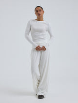 Seamless Basic Jacquard Fiore | Baumwolle L/S T-Shirt Off-White