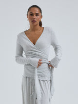 Seamless Basic Jacquard Wrap | Baumwolle Cardigan Lt grey melange