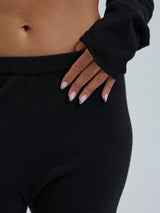 Seamless Basic Knitted leggings | Wolle Kaschmir T-shirt Black