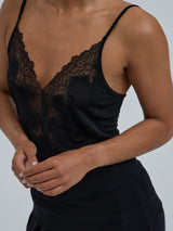 Seamless Basic Lace Silk Cami | Mulberry Seide Cami top Black w. Black