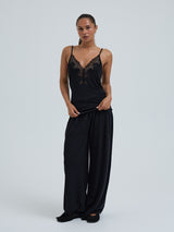 Seamless Basic Lace Silk Cami | Mulberry Seide Cami top Black w. Black