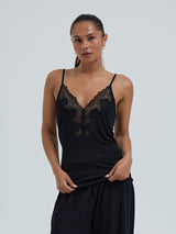 Seamless Basic Lace Silk Cami | Mulberry Seide Cami top Black w. Black