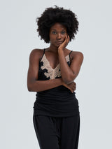 Seamless Basic Lace Silk Cami | Mulberry Seide Cami top Black w. Rosie Beige