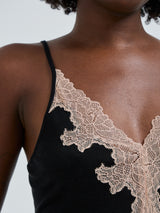 Seamless Basic Lace Silk Cami | Mulberry Seide Cami top Black w. Rosie Beige