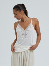 Seamless Basic Lace Silk Cami | Mulberry Seide Cami top Off-White