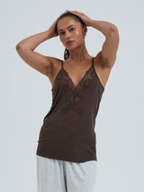Seamless Basic Lace Silk Cami | Mulberry Seide Cami top Umber Brown
