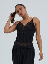 Seamless Basic Lace Silk Cami | Mulberry Seide Cami top Black