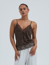 Seamless Basic Lace Silk Cami | Mulberry Seide Cami top Umber Brown