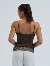 Seamless Basic Lace Silk Cami | Mulberry Seide Cami top Umber Brown