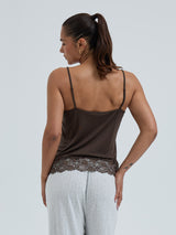 Seamless Basic Lace Silk Cami | Mulberry Seide Cami top Umber Brown