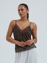 Seamless Basic Lace Silk Cami | Mulberry Seide Cami top Umber Brown