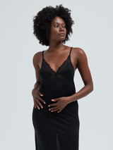 Seamless Basic Lace Silk Slip | Mulberry Seide Slip Dress Black w. Black
