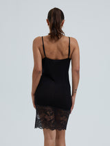 Seamless Basic Lace Silk Slip | Mulberry Seide Slip Dress Black