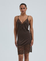 Seamless Basic Lace Silk Slip | Mulberry Seide Slip Dress Umber Brown